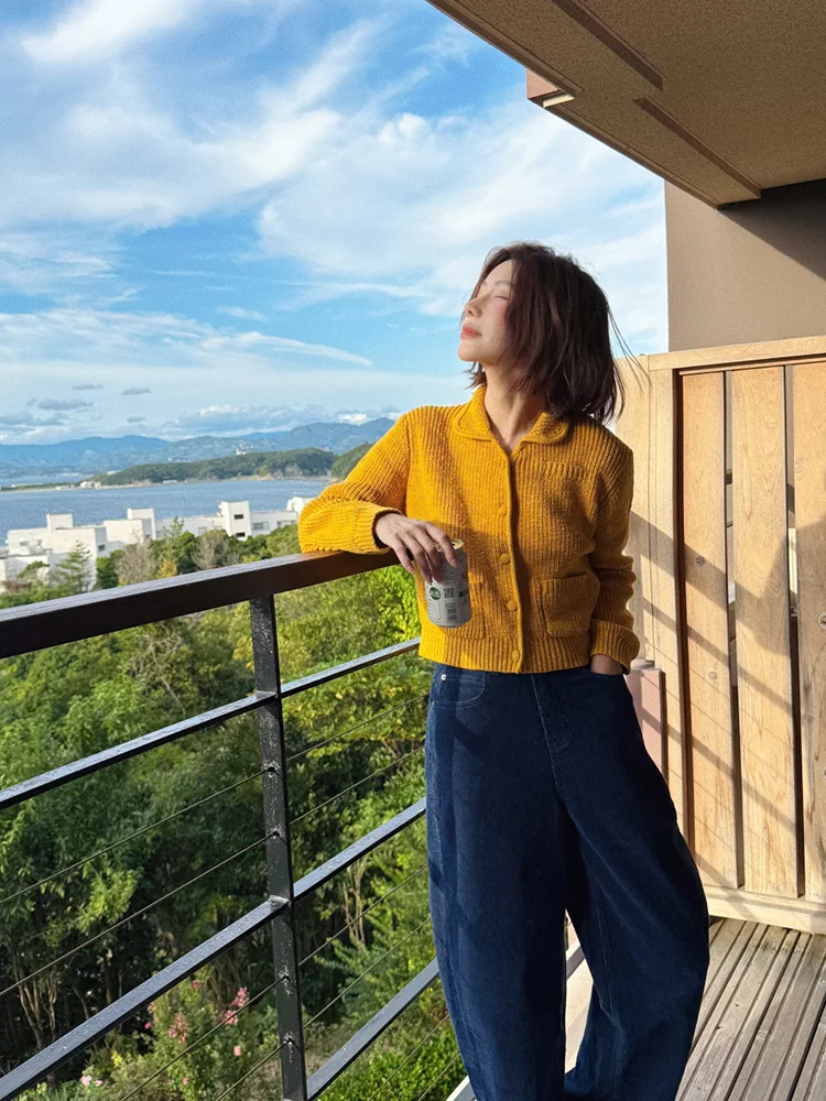 

Хлопковый вязаный свитер Tang You You с высокой клейкой лентой, женский открытый кардиган, длинный винтажный теплый термобелье