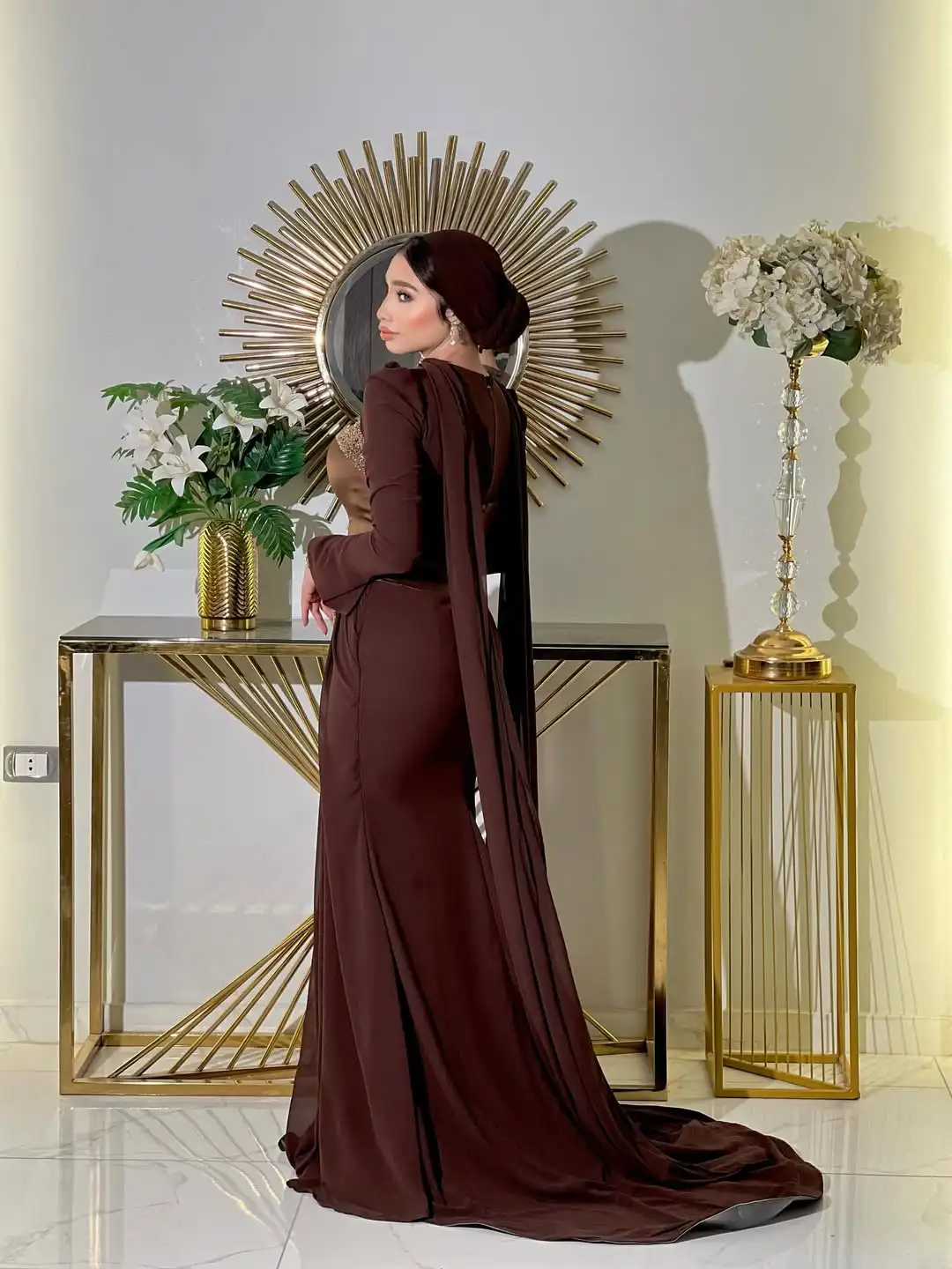 تصميم جديد مثير س الرقبة الديكور مشد ثنيات كامل الأكمام سليم حورية البحر فستان سهرة أنيق حفلة موسيقية فستان رسمي #4