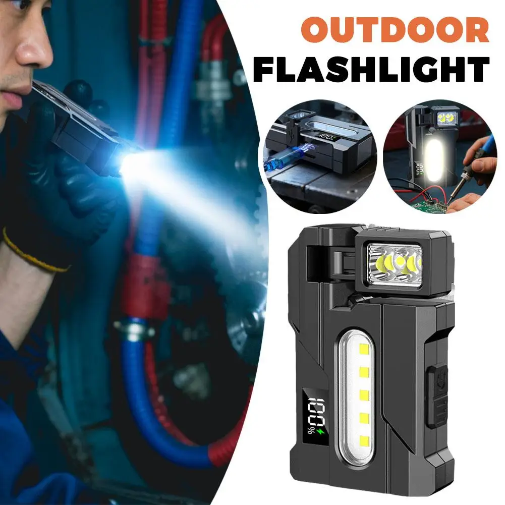 Senter Isi Ulang 1200 lumens Magnetik Multi-Sudut Berputar Senter Mini Portabel Senter Saku Portabel
