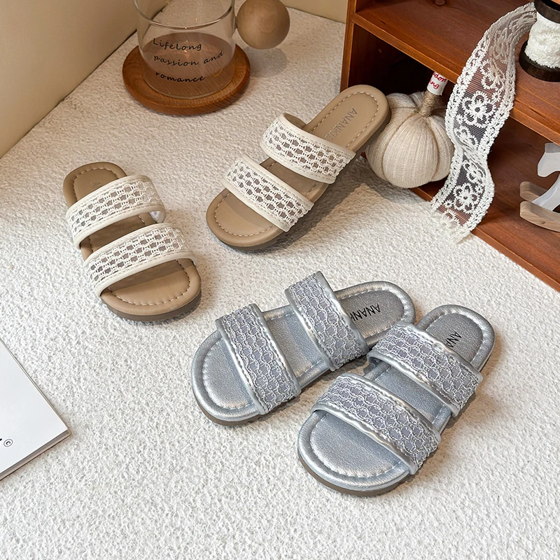 Girls Lightweight Flat Slippers Summer New Open-toe Children's Mesh Causal Shoes Non-slip Soft Kids Open-toe Slippers Outdoor