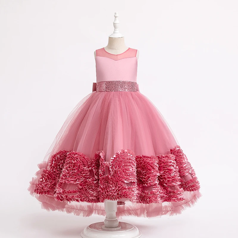 

Beautiful Sleeveless Flowers Little Princess Dress For Girls 4 To 12 Years Birthday Party Wear Child Mesh Fluffy Clothing