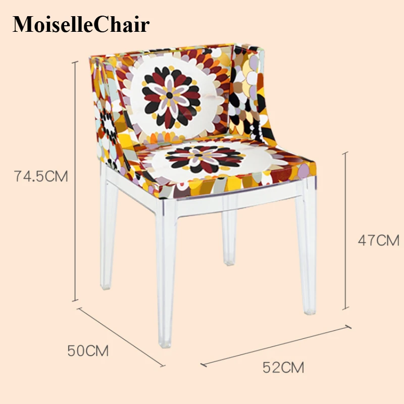 Scandinavische acryl creatieve eenvoudige eetkamerstoel, kleurblokkerende stoel met zachte rugleuning, retro kunstdesign, meubelen