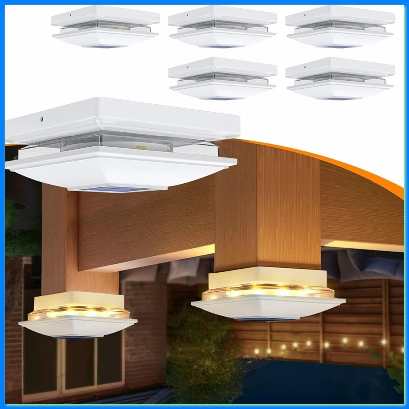 4 Pack Solar Post Cap Lights Outdoor, 16 LEDs Fence Post Solar Lights Outdoor Waterproof, Deck Fence Cap Light-ABFB