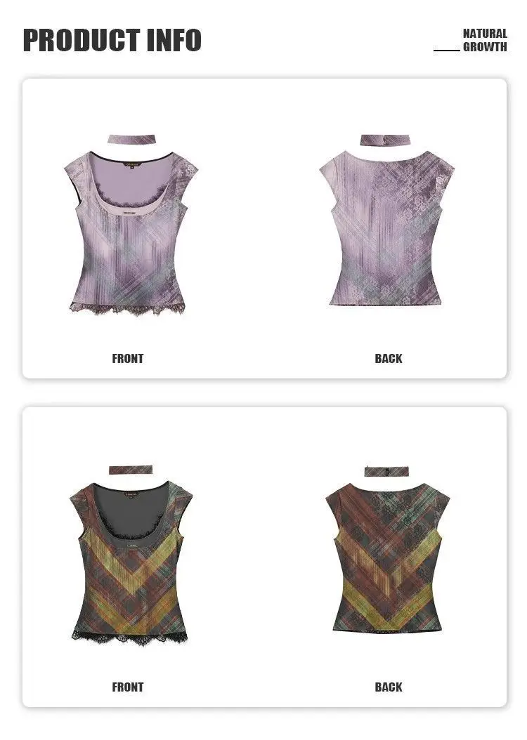 British Punk Vintage Plaid Lace Patchwork Short Sleeved Square Neck T-shirt Chic Lace Patchwork Crop Tops E-girl Preppy College