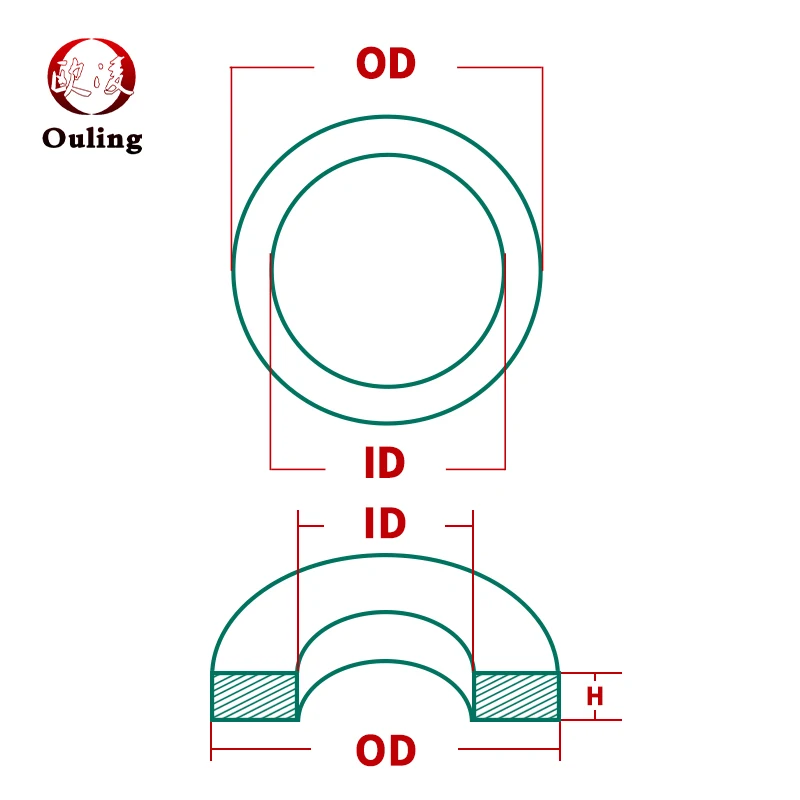 Fluorine Rubber Flat Gasket H:1-1.5-2-2.5-3mm Green Seals with Inner Hole Diameter M2-M42mm Stock Washer Ring Fast Delivery