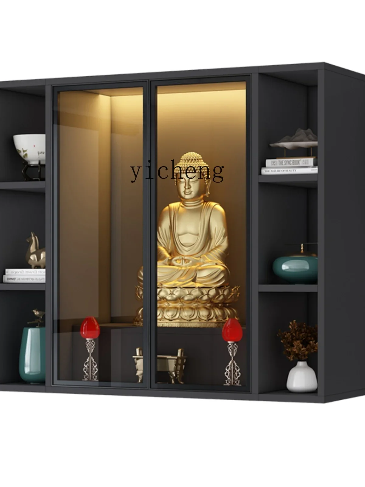ZZ الحائط بوذا ضريح مذبح مذبح خزانة المنزل طاولة العبادة إله الثروة بوذا ضريح #4