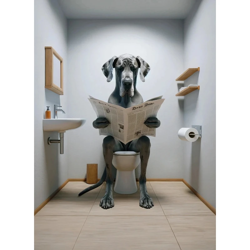 2026 Toilet Dogs Reading Newspapers Funny Posters Rottweiler Doberman Poodle Canvas Painting Bathroom Wall Art Picture Home Dec