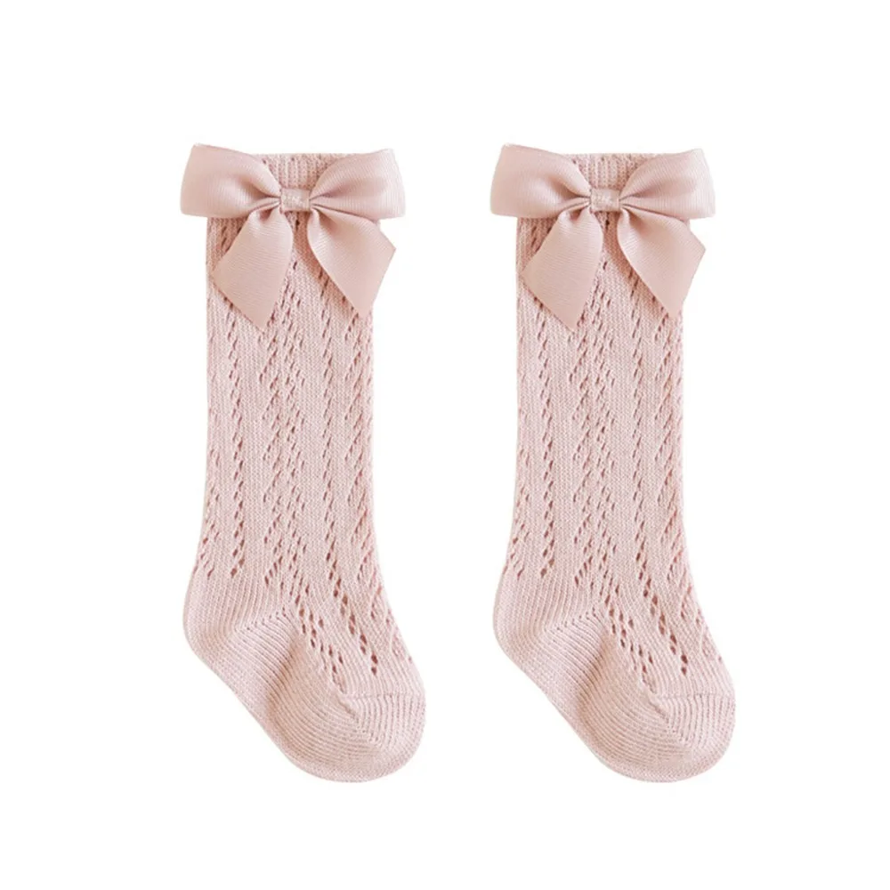 

Warm Bowknot Girl's Cotton Socks Sweet Soft Mesh Princess Socks Elastic Breathable Children Long Tube Socks 0-5 Years Old