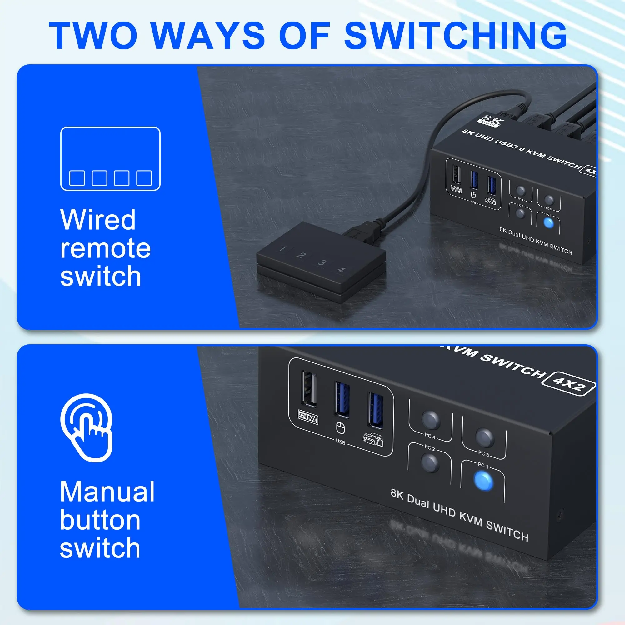 Imagem -06 - Switches Hdmi Kvm com Monitor Duplo Switch Kvm Computadores Monitores Portas Usb 3.0 Suporta Modo de Copiar e Estender 8k