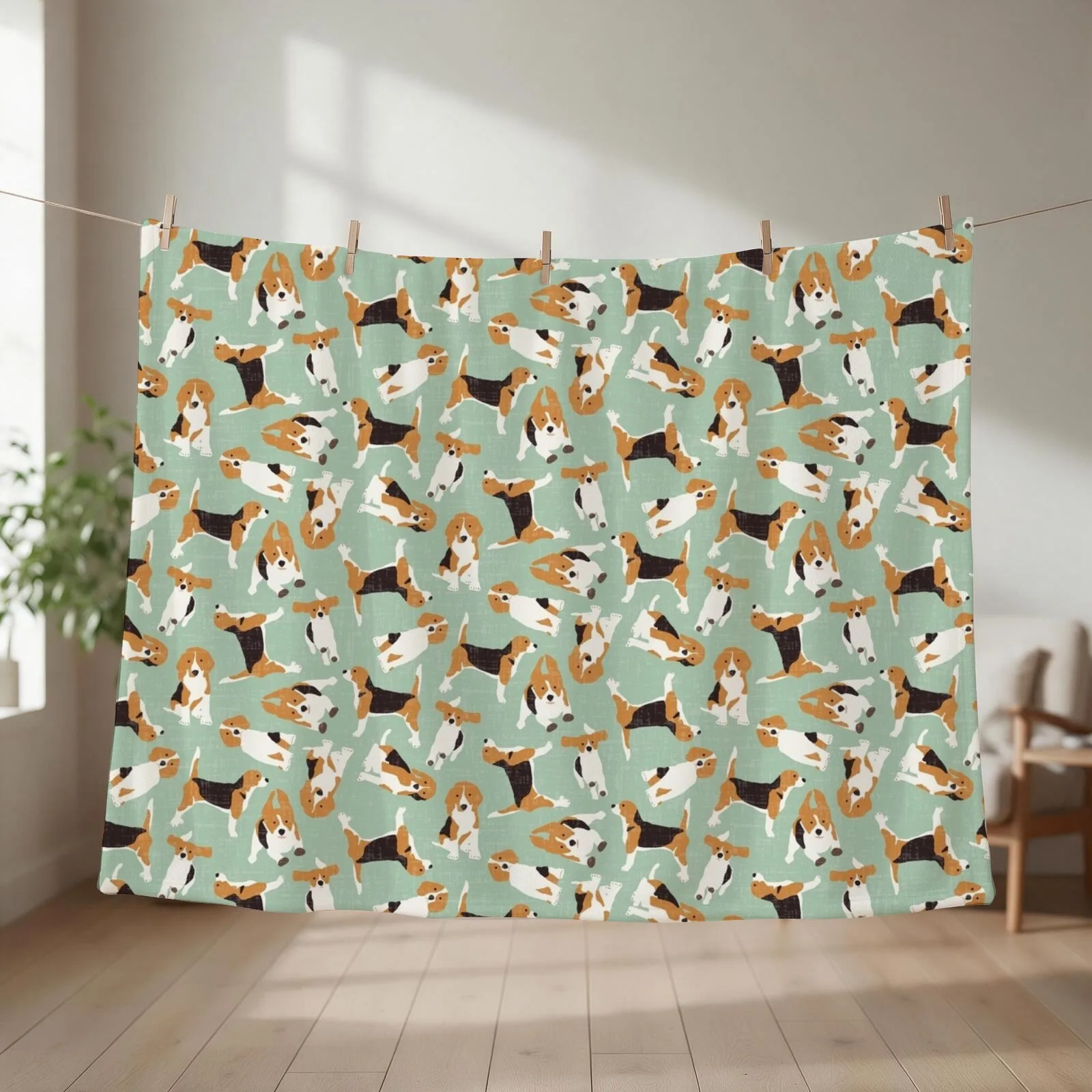 beagle scatter mint Throw Blanket couch cozy soft plush fuzzy picnic outdoor blanket