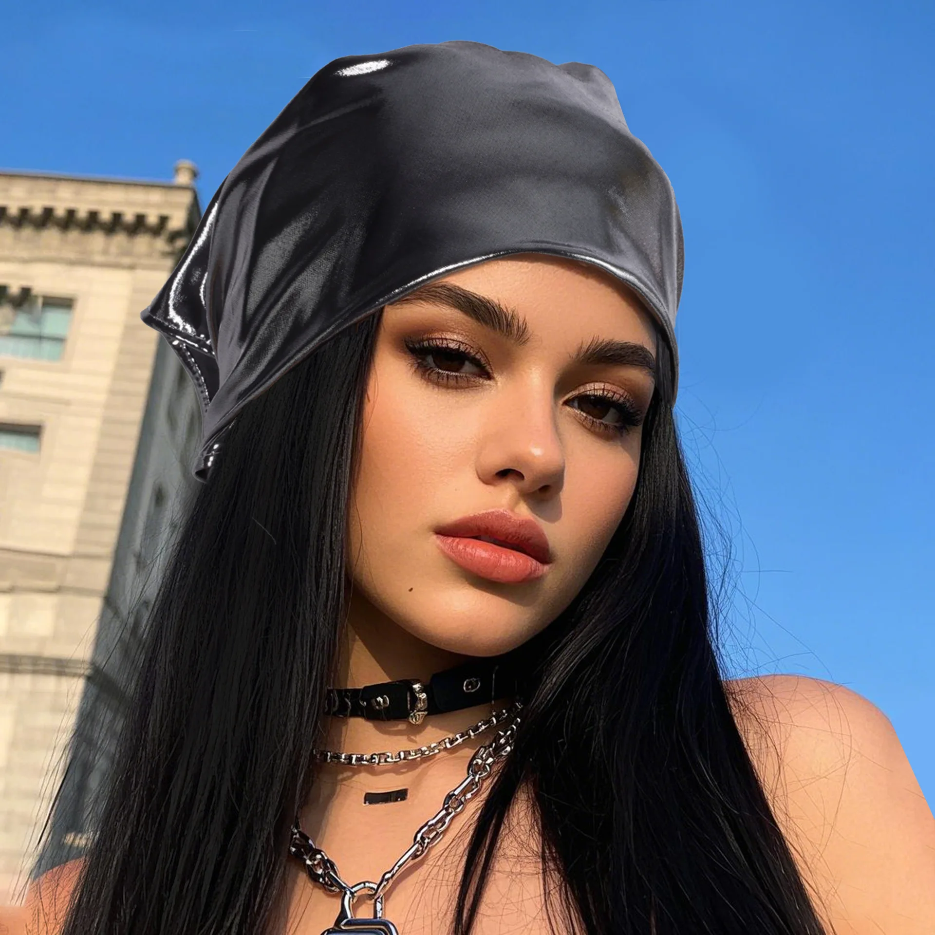 

Модный брендовый сладкий крутой серебряный головной платок Y2k, треугольный шарф, ветровой персонализированный головной платок, головной платок знаменитостей в Интернете