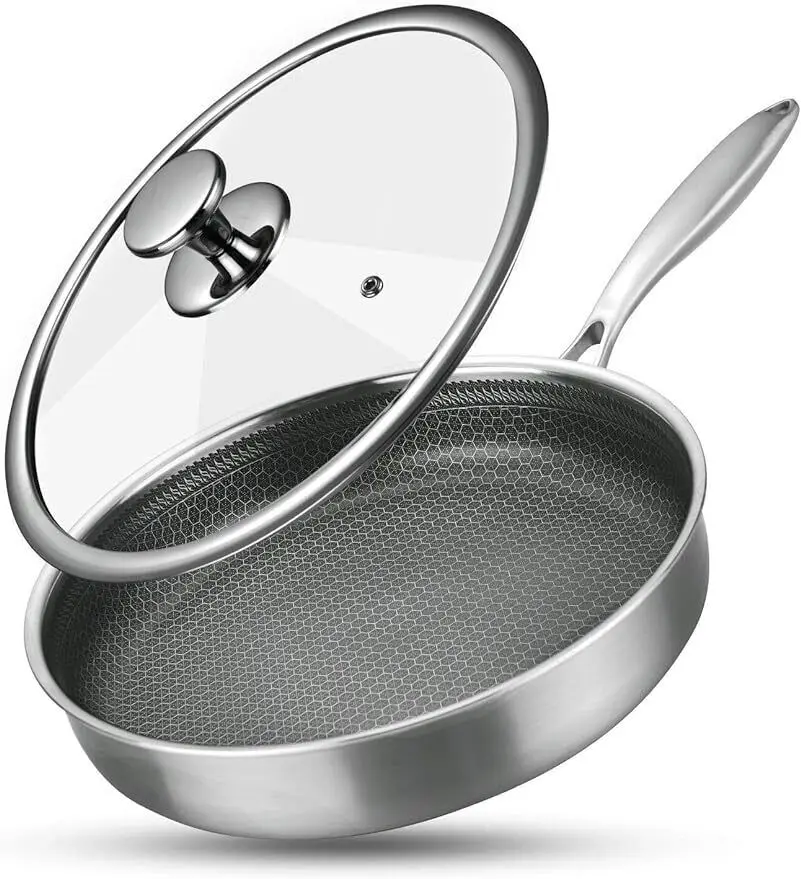 Stainless Steel Semi Nonstick Frying Pan with Lid-12 Inch Honeycomb Tri-ply