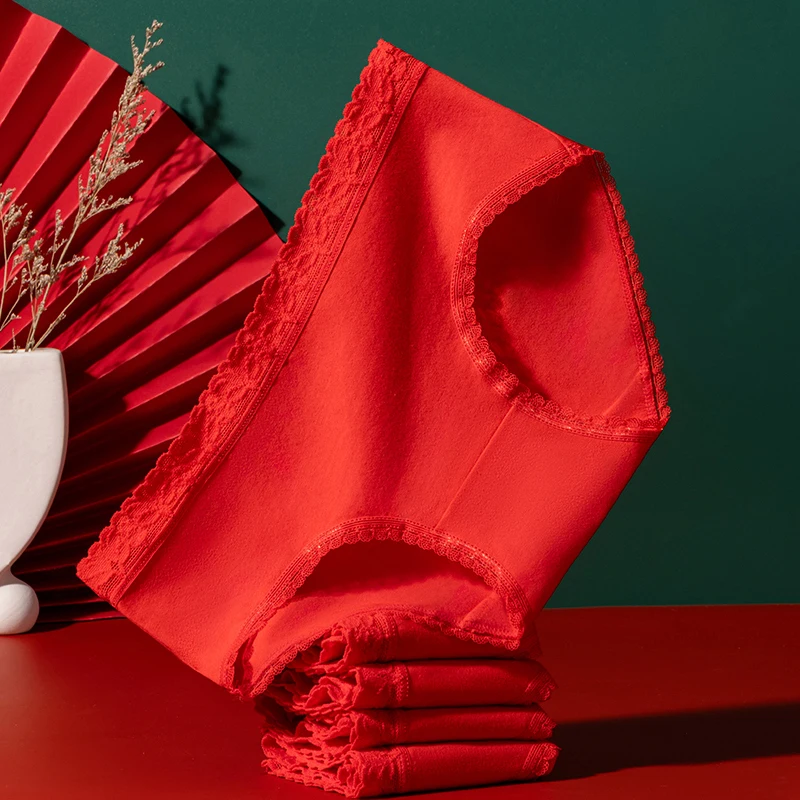 3 шт./компл. женские трусики Good Lucky красное нижнее белье дышащие хлопковые трусы для девочек мягкие трусы со средней талией кружевное женское белье