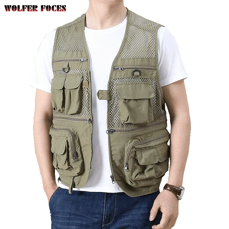 

Outdoor Sleeveless Mesh Large Size Loose Waistcoat Men's Multi Pocket Tooling Fishing Photography Vest Men's Jacket Fashion