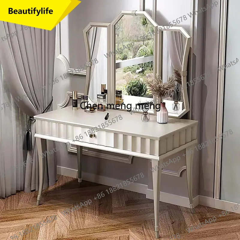 

Французская мебель из массива дерева 02M с зеркальным туалетным столиком, роскошный туалетный столик, простой стул для макияжа.