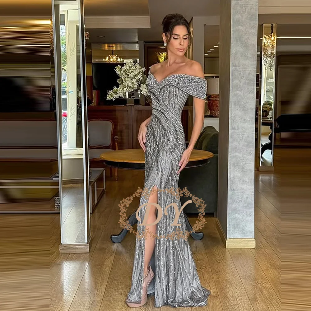 

DY Off Shoulder Sequin Strapless Prom Dresses Side High Split Customized Mermaid Trumpet Floor-Length robes ﻿