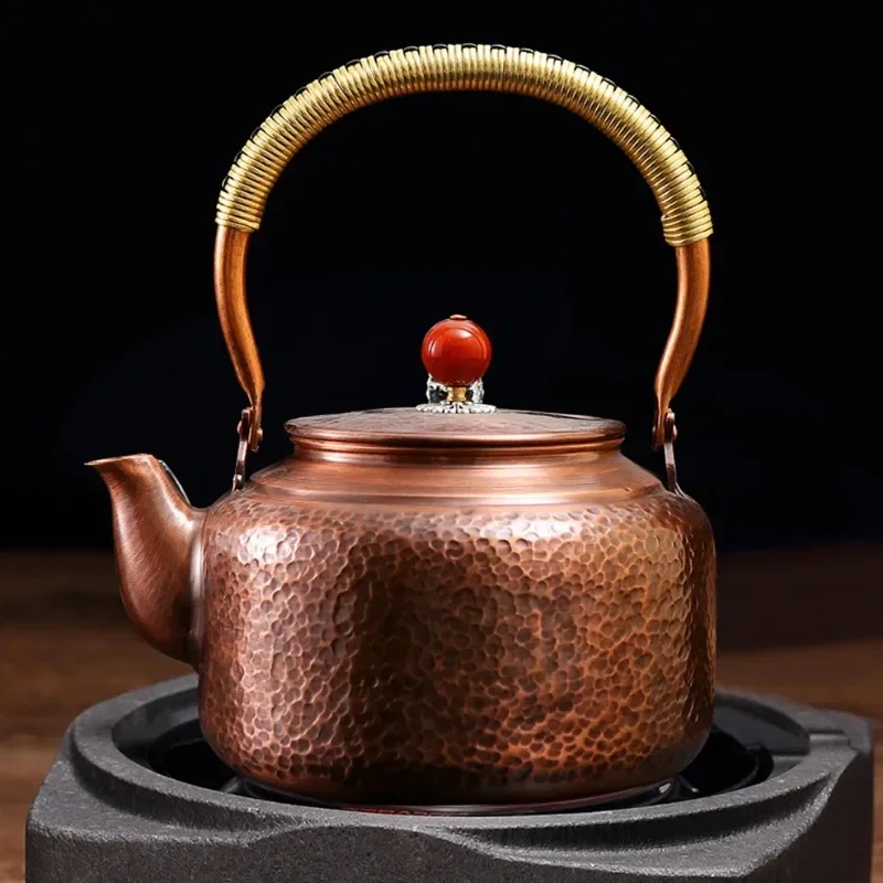 1.4L Handmade Copper Pot Chinese Style Tea Kettle Large Capacity Pure Copper Boiling Kettle Kung Fu Teapot Healthy Tea Set