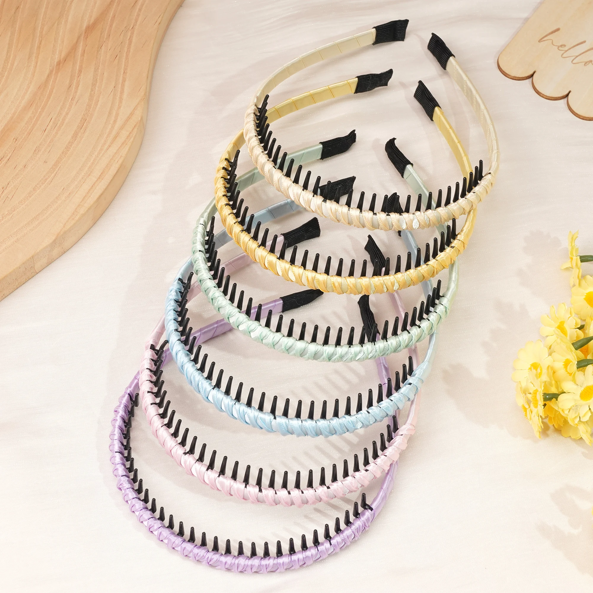 

6pcs Non-Slip Girls Hair Hoops for Skincare - Grip-Tab Teeth Design Secure Hold Pastel Colors Makeup Shower