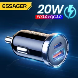 Essager Mini USB Car Charger 20W QC 3.0 Type C Fast Charging Phone Charger For iPhone 12 Pro Max Dual USB Car Charge