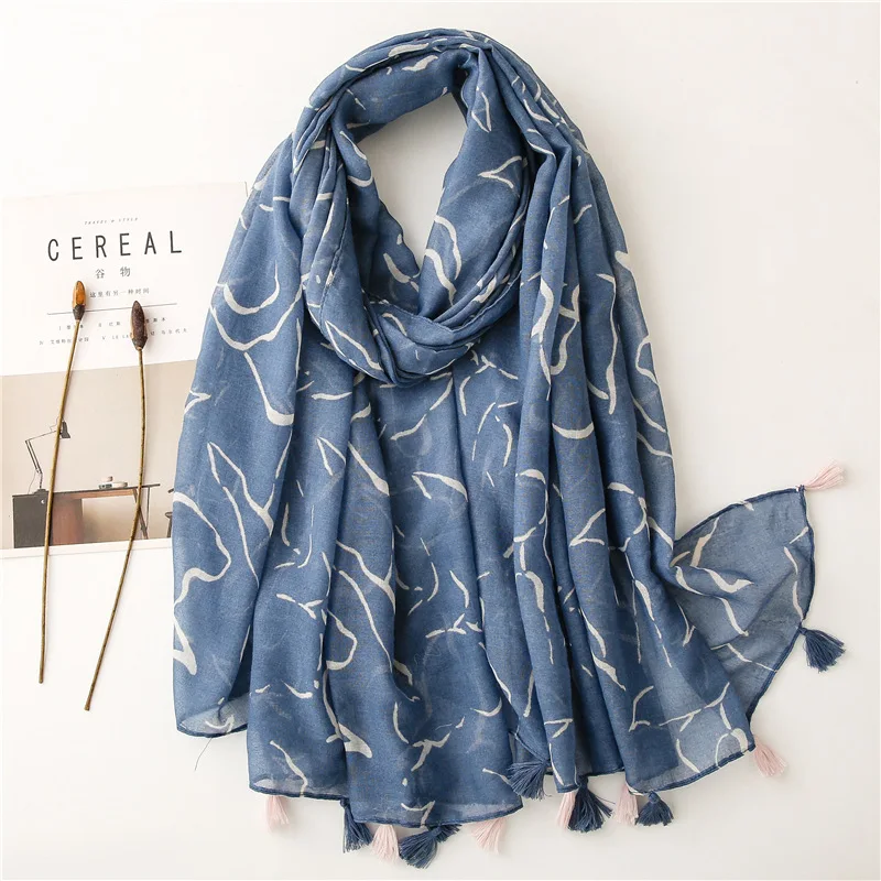 

2022 Newest Women Geometry Pattern Scarf Cotton Voile Scarf Shawls 2prints