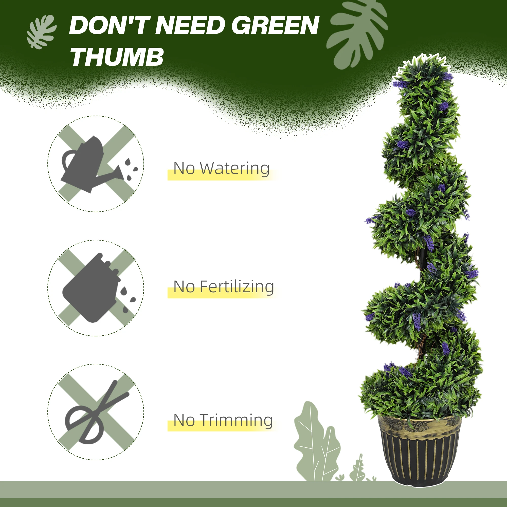 HOMCOM Set of 2 Decorative Artificial Plants with Lavender and Pot, 115cm