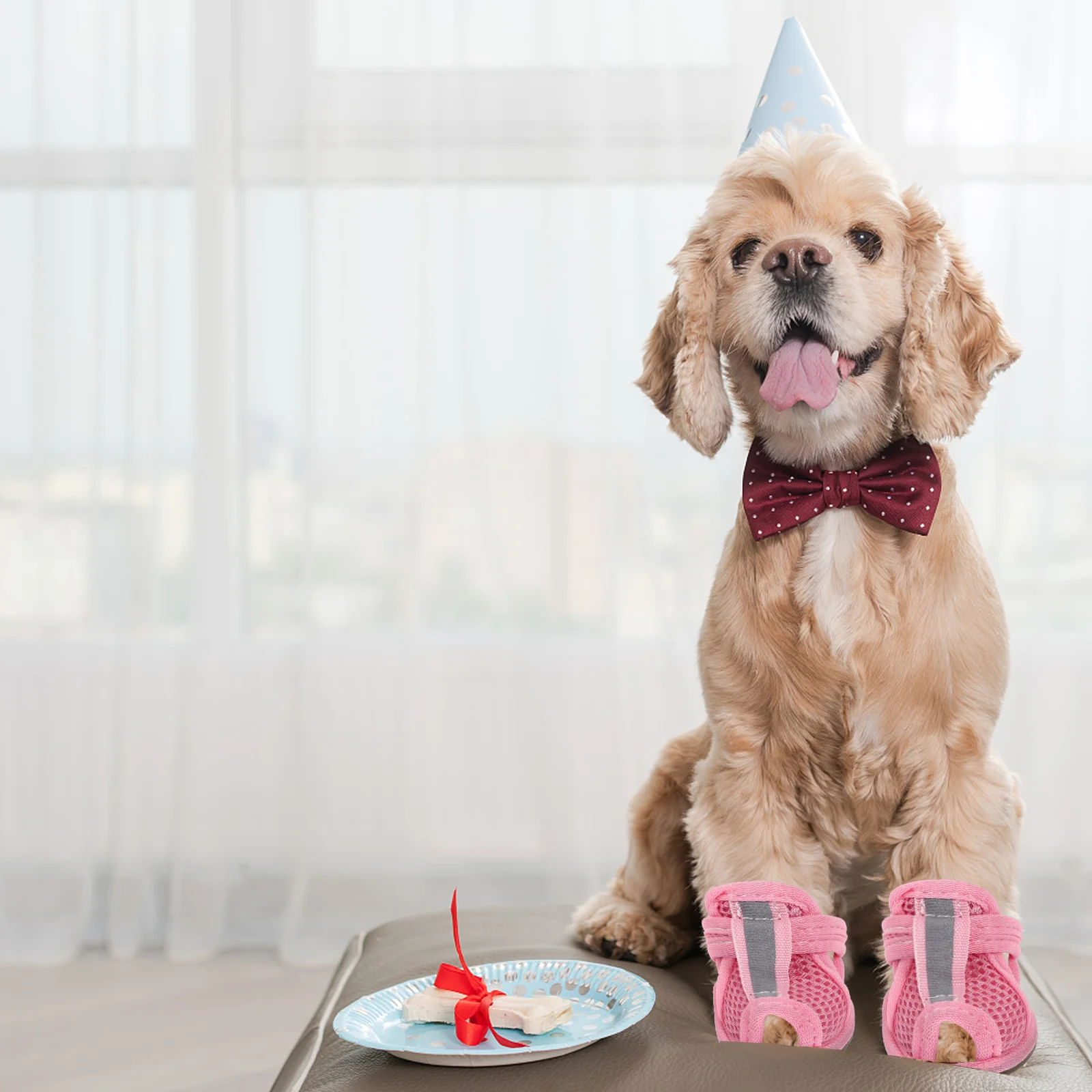 

4 Pcs Sandal Pet Sandals Cooling Shoes for Dogs Pink Mesh Breathable Bridegroom
