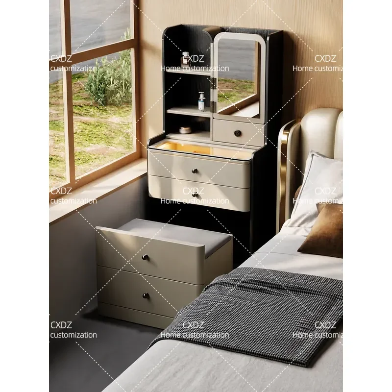Light Luxury Solid Wood Dresser with Bedside Table Integrated Minimalist Vanity for Small Apartment Bedroom Italian Style