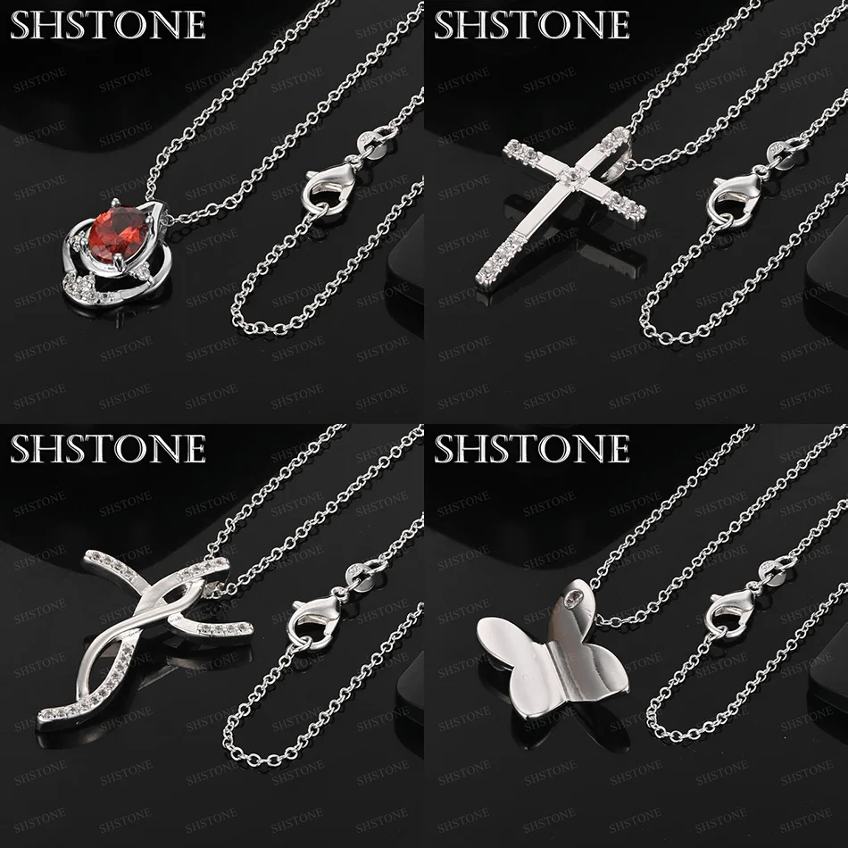 

Classic 925 Sterling Silver Butterfly Twisted Cross Shaped Red Zircon Pendant Necklace For Women Wedding Party Nice Jewelry Gift