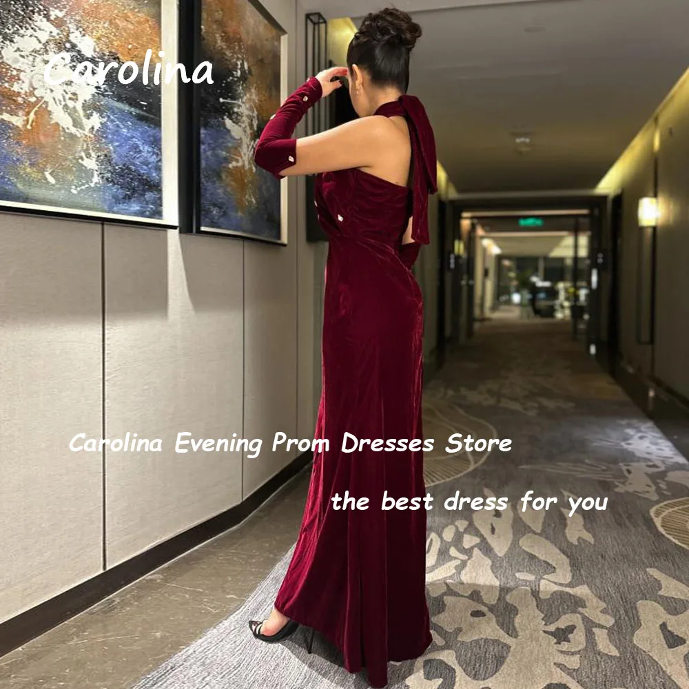 Carolina Customized Mermaid Evening Dress Beading Halter With Half Sleeves Floor-Length Formal Occasion Saudi Arabia فساتين سهرة