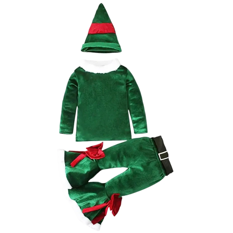 الفتيات عيد الميلاد جرس أسفل مجموعة زي مهرجان سانتا كلوز السنة الجديدة مجموعة ملابس الاطفال مع قبعة يتوهم حفلة عيد الميلاد الزي