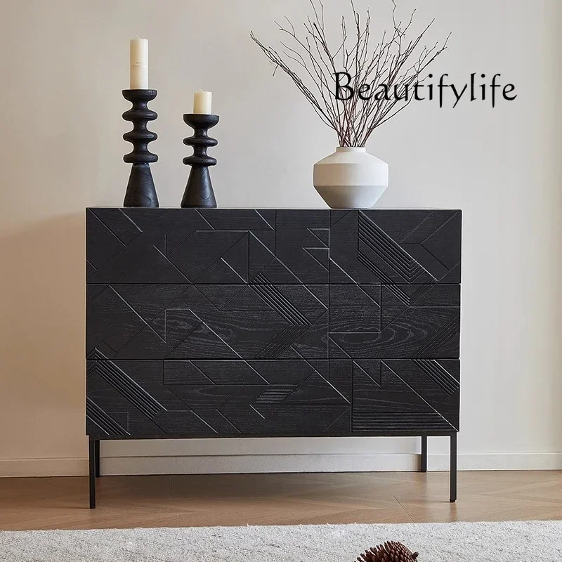 

XX French Retro Solid Wood Three-bucket Cabinet, Living Room Home Light Luxury Dining Side Cabinet 2025 New Pure Hand-carved