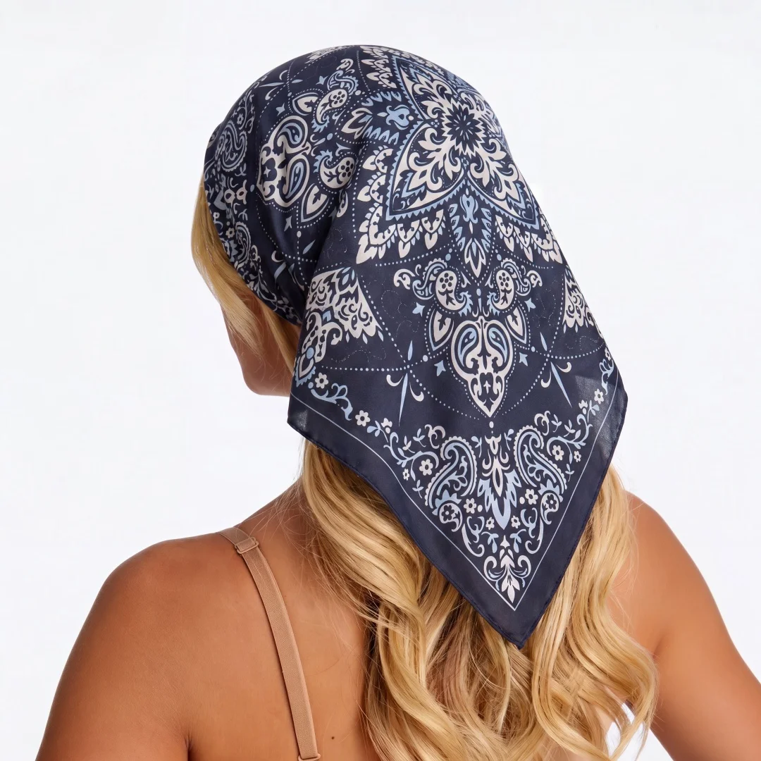 

Square Scarf Windproof Handkerchief Hijab Bandana Silk Scarves Woman Headscarf Luxury Fashion Print Wraps Shawl Turban
