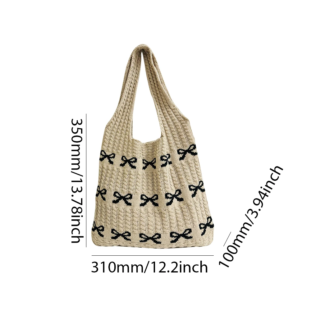 Knitted Handbags Large Capacity Bow Pattern Crochet Tote Bag Bow Pattern Crochet Tote Bag Multifunctional Knitted Shopping Bag