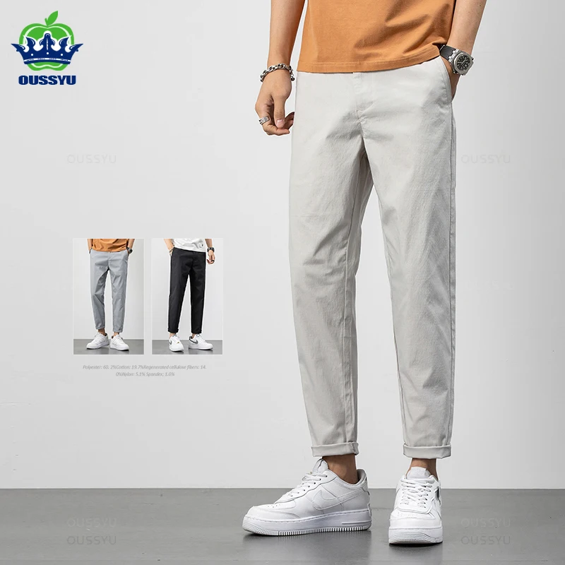 

2024 New Summer Ankle-Length Pants Men Cotton Straight Fit Fashion Thin Brand Clothing Solid Color Casual Trousers Male 28-38