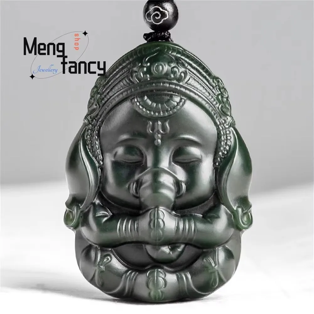 Genuine Natural Old Hetian Jade Elephant God of Fortune Jade Pendant Exquisite Retro Handicraft Mascots Fashion Jewelry Souvenir