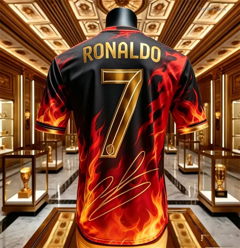 Summer Men Ronaldo 7 Casual Short Sleeve Football Tshirt Jersey Kids Boys Clothes Adult Male Leisure And Sports Use