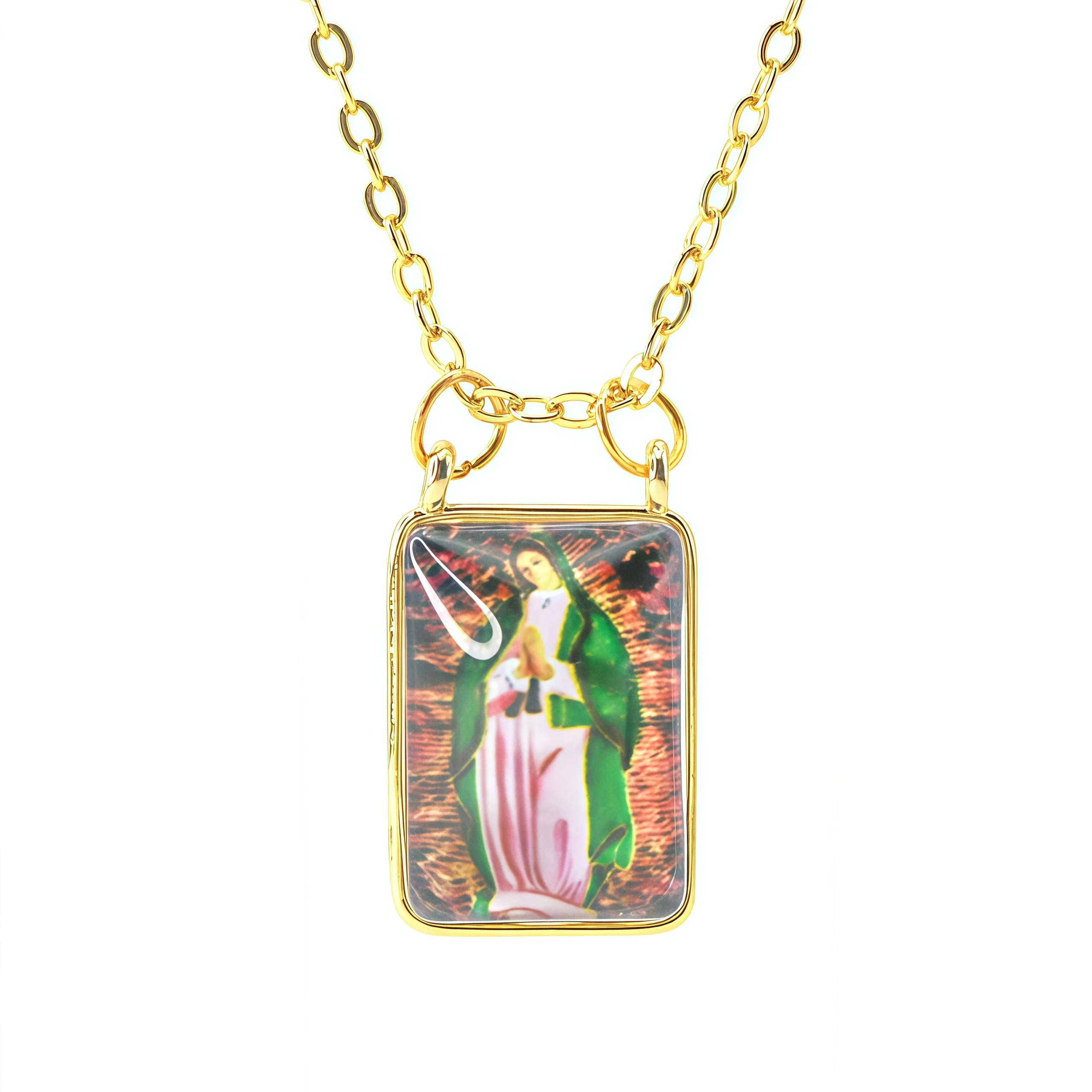 Our Lady of Guadalupe Scapular Medal Necklace Rectangle Epoxy Religious Pendant Gold Plated Catholic Jewelry Gift for Women