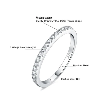 JewelryPalace Moissanite D color half eternity 0.225ct 925 sterling silver wedding ring for women yellow gold rose gold plated