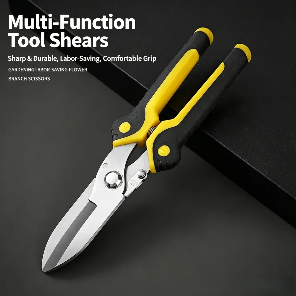 Heavy Duty Tin Snips Stainless Steel Wire Metal Sheet Cutter Multi Garden Pruning Shears Labor Saving Spring Lock Hand Tool
