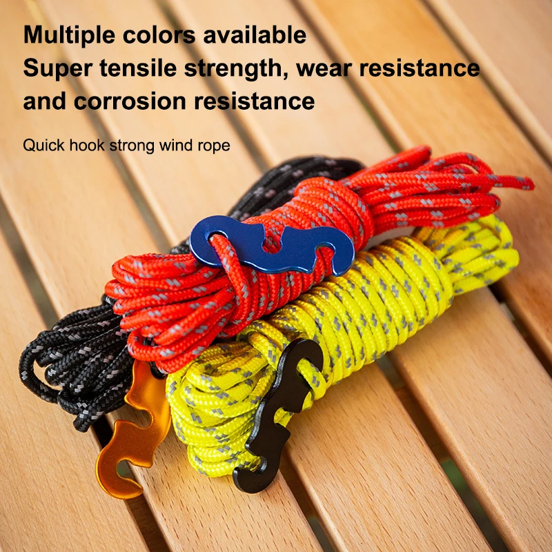 4Pcs Camping Ropes Outdoor Reflective Tent Rope Reinforced Windproof Ropes With Buckle For Tent Tarp Canopy Accessories