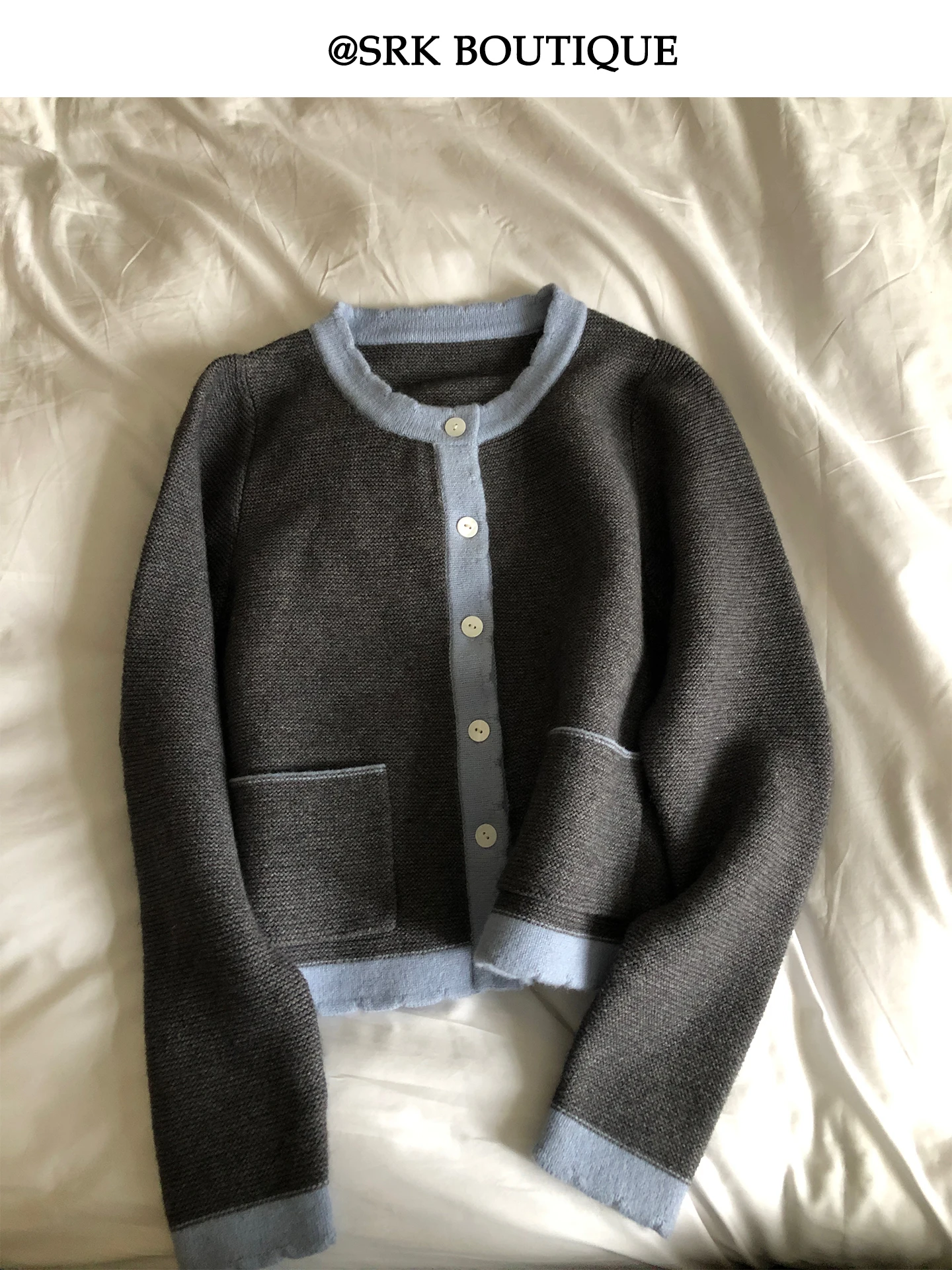 

Вязаный свитер SRK для женщин, весна 2026, ранний сезон, новый дизайн, цветной блок, открытый кардиган, High Sensation Small Fraance...