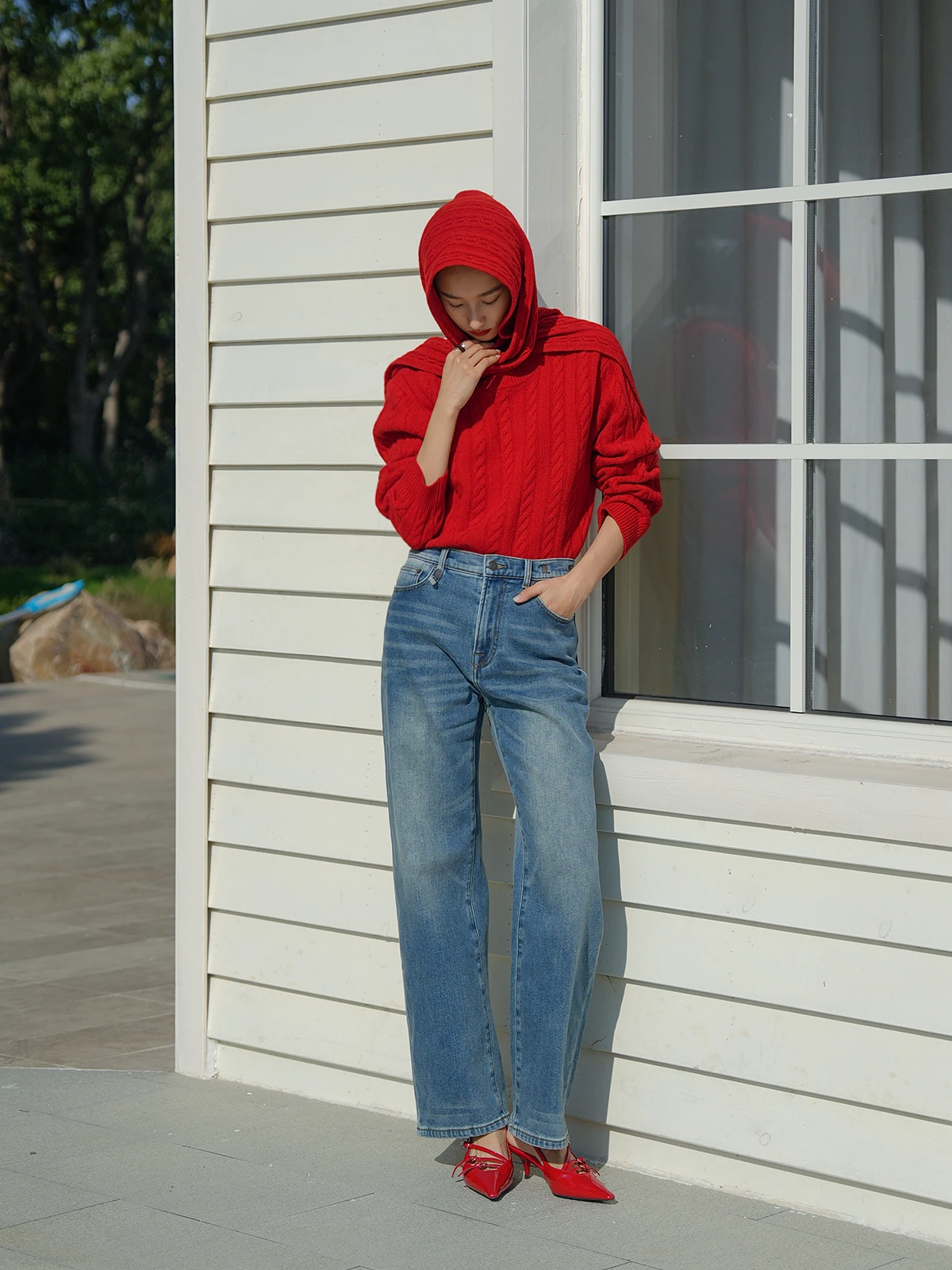 

LemonChen Winter Exclusive Light Waed Retro Fce Lined Elastic Cotton Straight Leg Jeans High Waist Button Closure Cotton