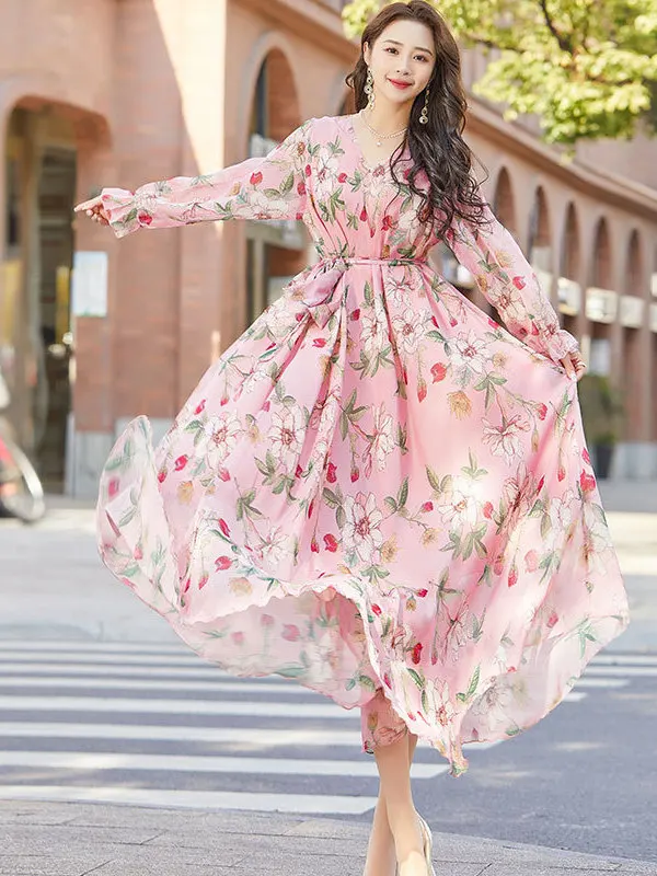 2025 صيف طويل Sve الحرير Dr Vaion Sle فضفاض الخصر الشيفون محبوك عطلة الشاطئ Photoaphy المرأة Faion #3