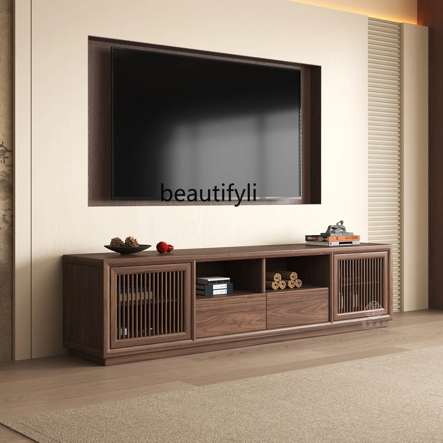 

New Chinese solid wood TV cabinet, living room household floor-to-ceiling TV bottom cabinet, video cabinet
