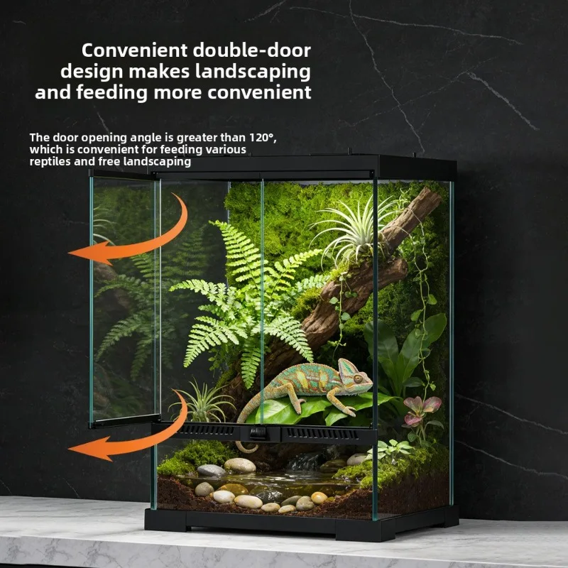 террариум для рептилий Climbing Pet Feeding Box Reptile Tank Thickened Tempered Glass Front Door Opening Square Shape Land Turtl