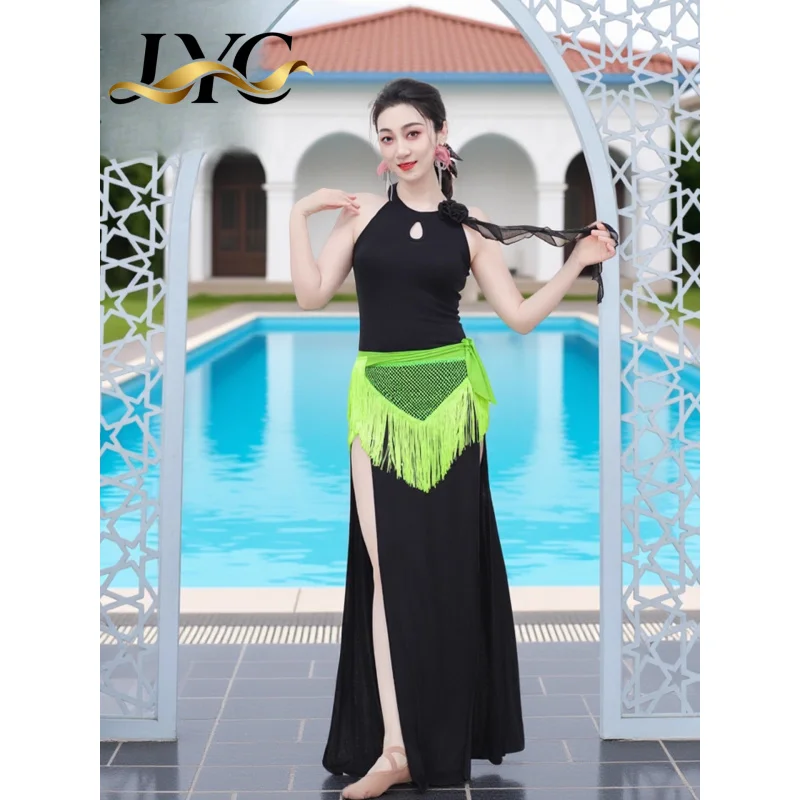 Nowa sukienka do ćwiczeń tańca brzucha ukrywająca brzuch, kostium sceniczny dla kobiet