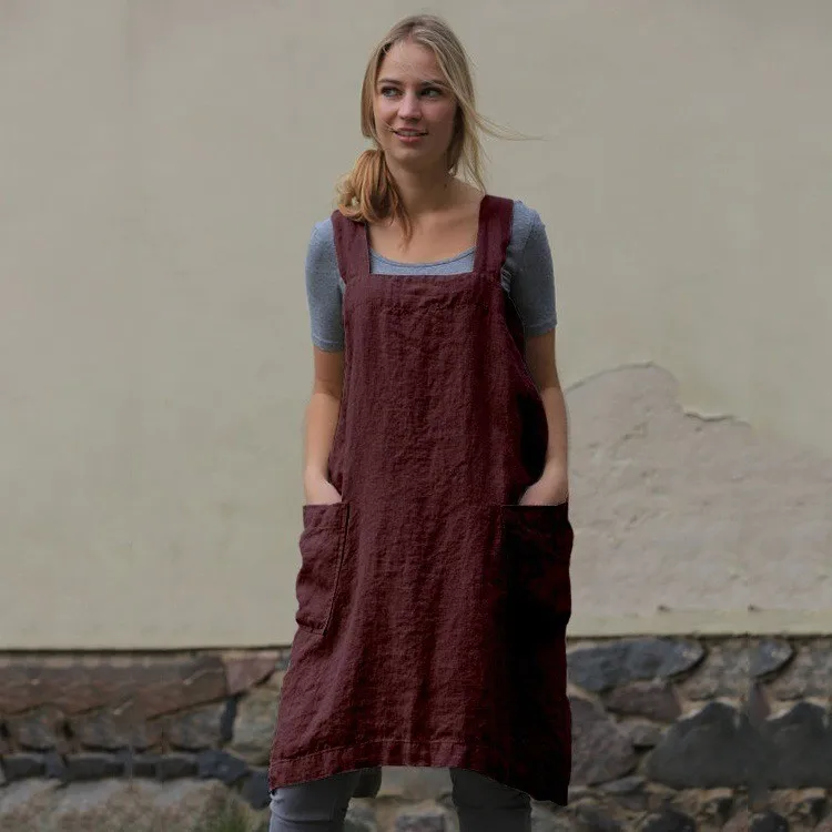 Indian Woman Dress Cotton Linen Sleeveless Solid Color Dresses Patchwork Maxi Dress Oversized Fit Asymmetrical Hem Casual Dress