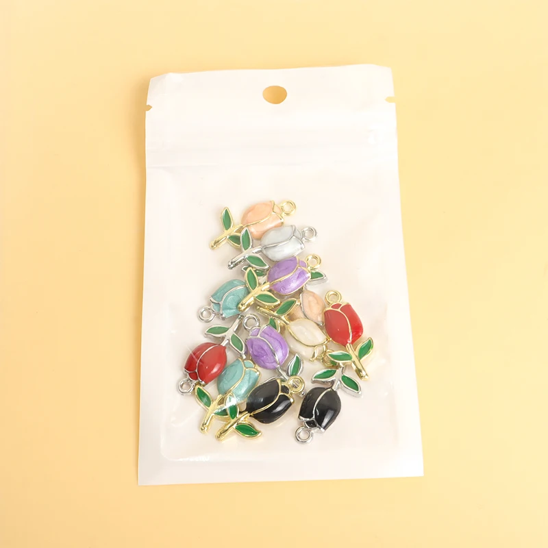 10pcs Elegant Enamel Tulip Charm Fashion Aesthetic Flower Plant Pendant Necklace Bracelet Earring DIY Jewelry Making Accessories