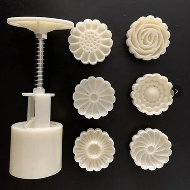 Mooncake Mold Mid-Autumn Festival Hand-Pressure Flower Moon Cake Mould DIY Hand Mooncake Pressure Fondant Decoration Tools