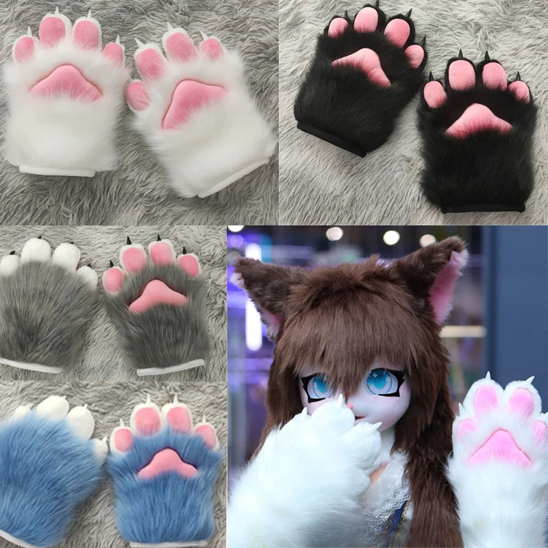 Fursuit Kigurumi Cat Paws Cartoon Plush Furry Cat Cosplay Anime Cosplay Nail Tiger Claws Full Finger Mittens Story Tell 2pcs